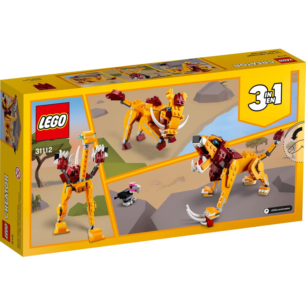 LEGO Creator 3in1 Wild Lion 31112 3in1 Toy Building Kit Featuring Animal Toys for Kids, New 2021 (224 Pieces)