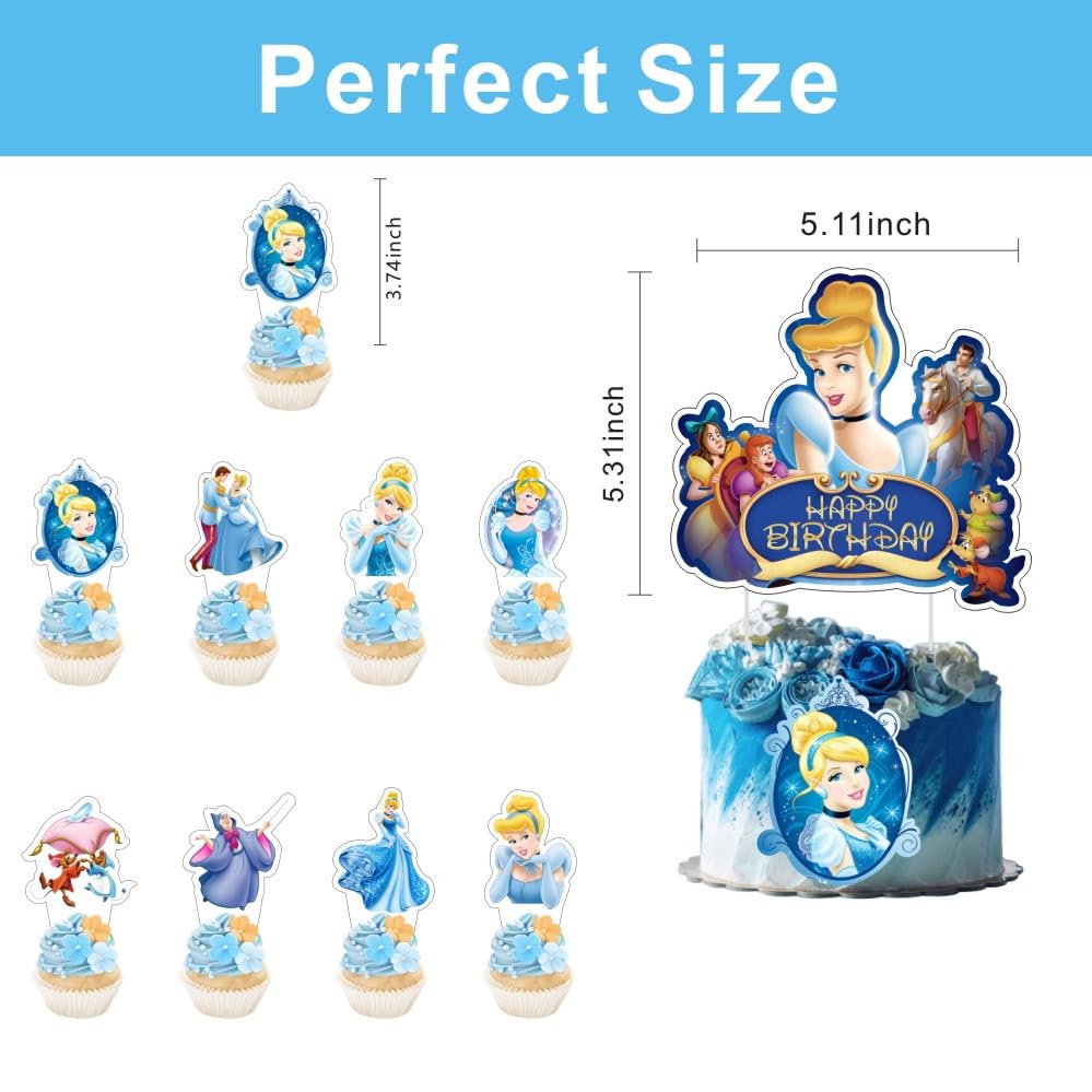 25Pcs Cinderela Cake Decorations with 24pcs Cupcake Toppers 1pcs Cake Topper for Girls Birthday Party Supplies