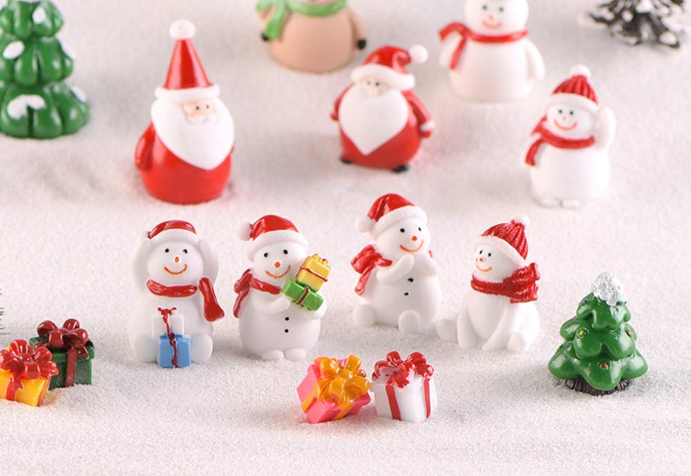 17Pcs Christmas Miniature Figurines Resin Ornament Mini Figurines to Hide Santa Claus Snowman Penguin Reindeer Xmas Tree for Garden Table Snow Globe