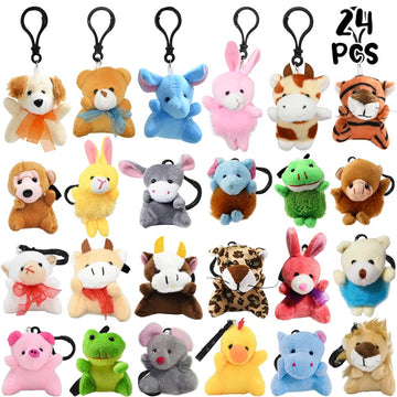 CAMIRUS 24Packs Mini Stuffed Animals Plush Keychain, Cute Small Tiny Stuffed Keychain Animal Plush Toys for Kids Valentines Easter Themed Parties