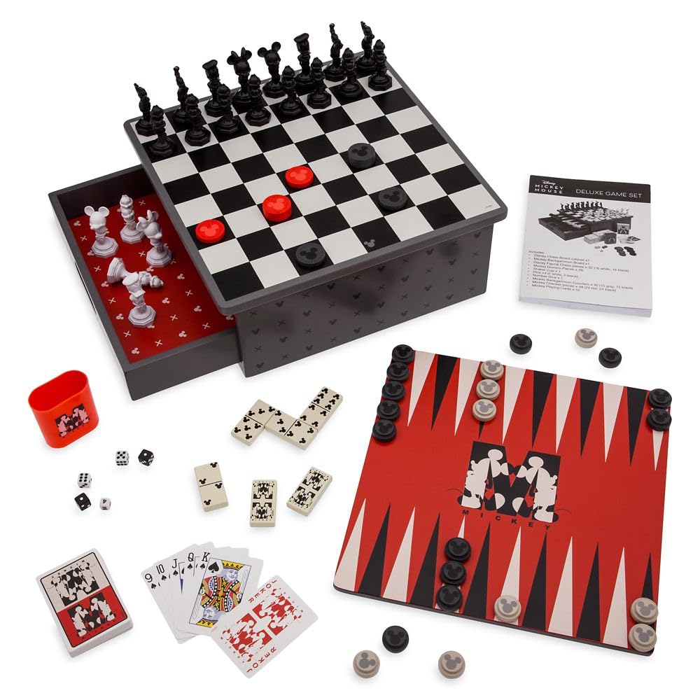Disney Store Dolls & Games Mickey Mouse Deluxe Game Set - Includes Disney Chess Set, Checkers Pieces, Backgammon Board, Playing Cards, Poker Chips