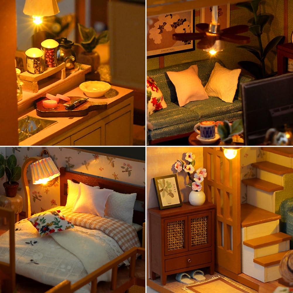 TOPBSFARNY Miniature House Kit with Dust Cover, DIY Doll House Villa Building 3D Model Book Nook, Gifts for Friend and Parents (TD55)