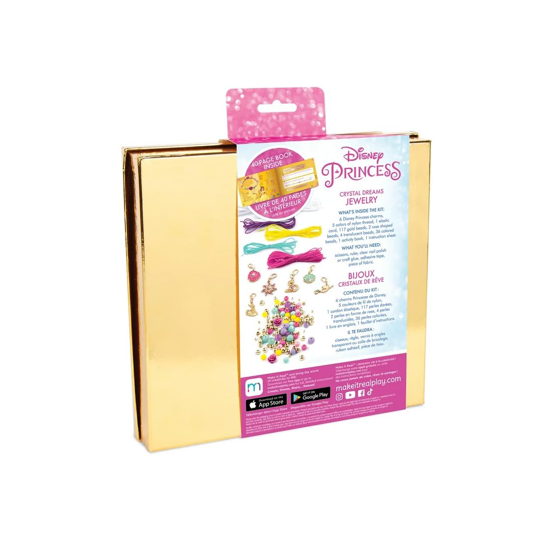 Make It Real Disney Princess Crystal Dreams Jewelry Kit - DIY Bead & Charm Bracelet Set with Swarovski Crystals, Includes Supplies & Exclusive