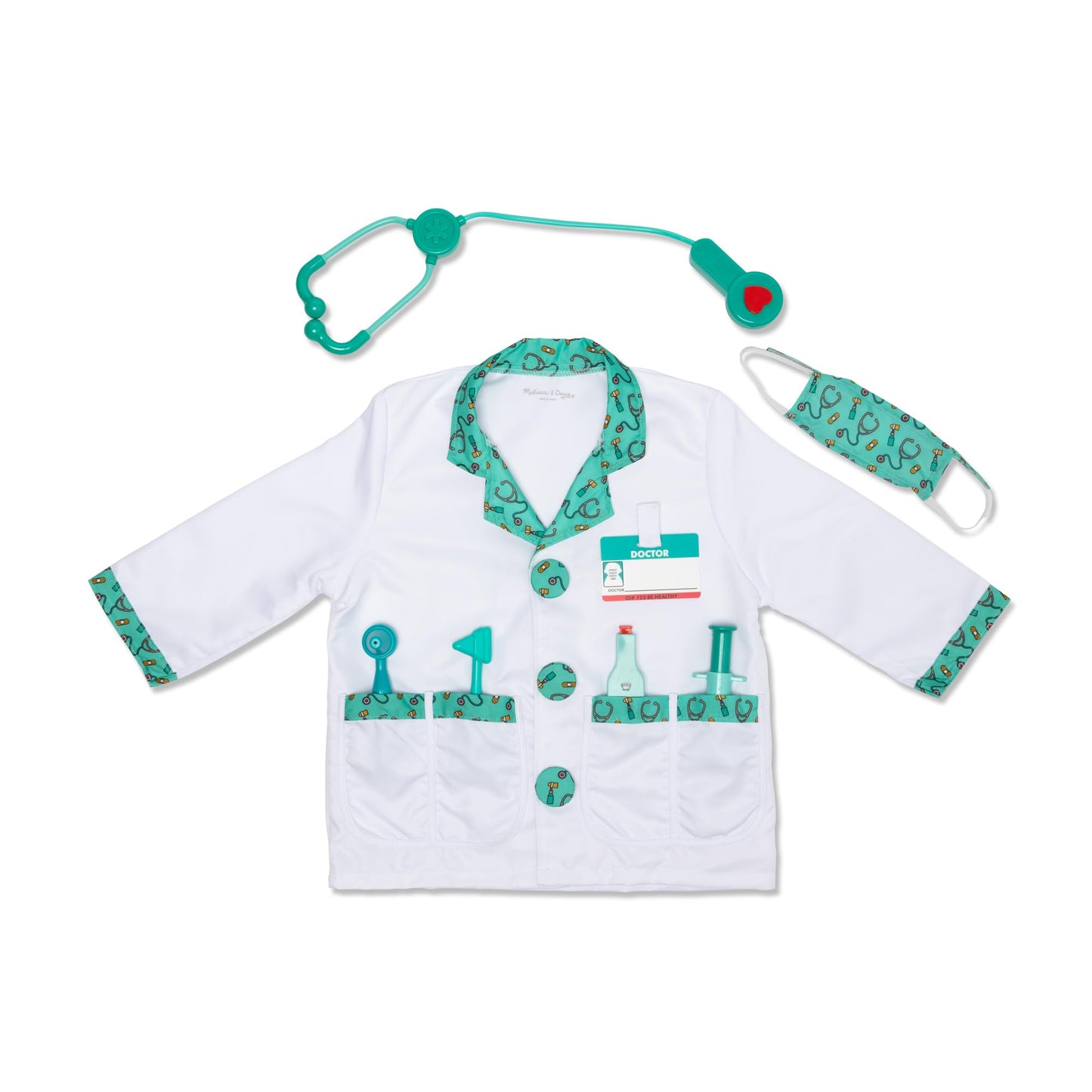 Melissa & Doug Doctor Costume, Pretend Play Dress Up Set (8-Pc) Stethoscope, Coat & Accessories, Role Play Toys for Kids 3+