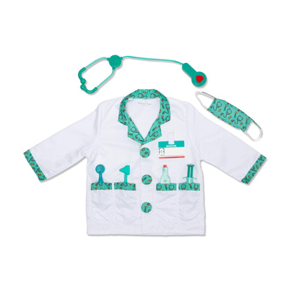 Melissa & Doug Doctor Costume, Pretend Play Dress Up Set (8-Pc) Stethoscope, Coat & Accessories, Role Play Toys for Kids 3+