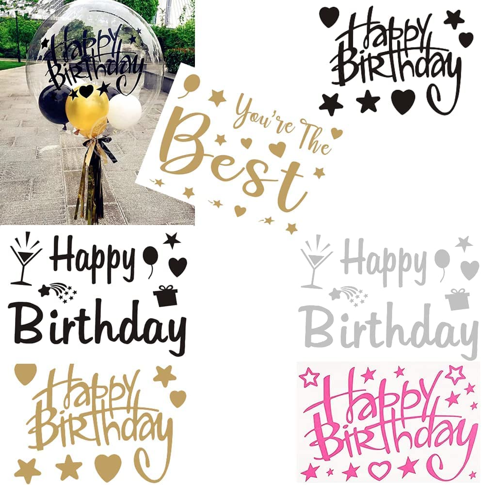 Happy Birthday Party Stickers, 6 Pcs Birthday Paster for Big Clear Transparent Balloon, Party Decor Balloon Decals Paster for Bobo Balloons EFAY