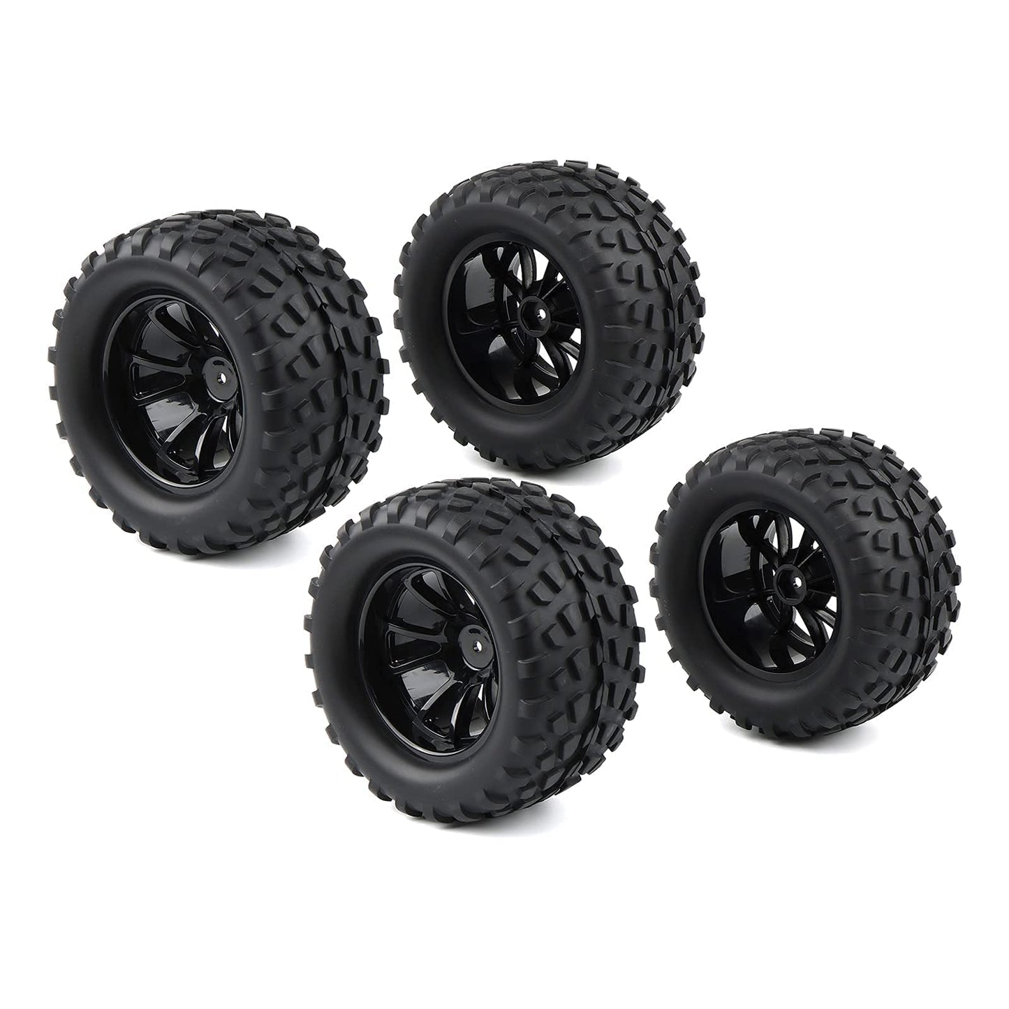 4X RC 1/10 Scale Monster Truck Tires Gravel Tread w/ 5 Spokes Wheel Rim