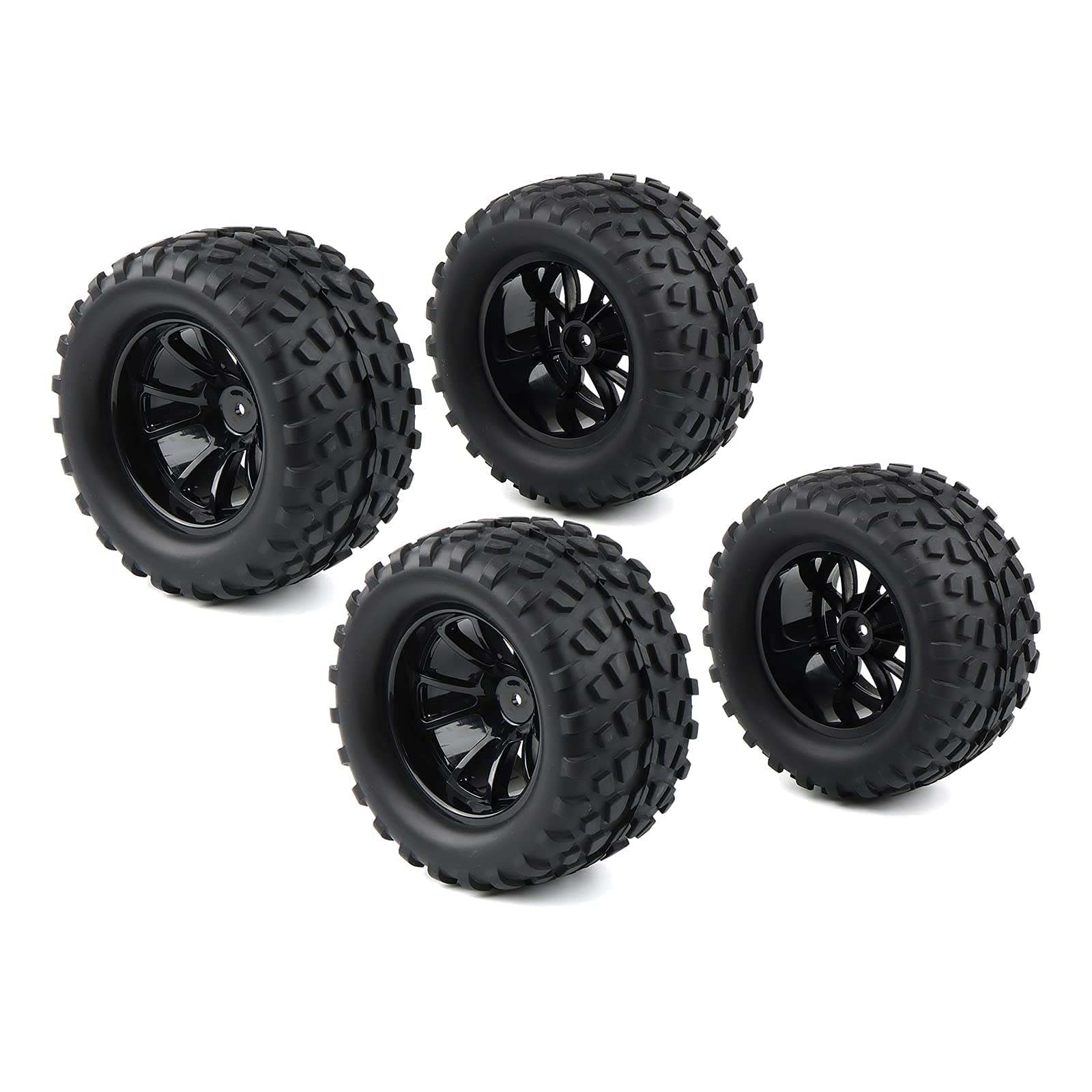 4X RC 1/10 Scale Monster Truck Tires Gravel Tread w/ 5 Spokes Wheel Rim