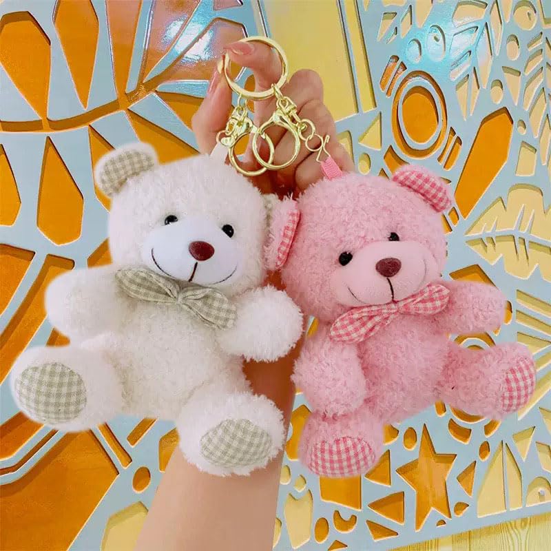 YUKOUQIAN Bear Stuffed Animals Mini Plush Toy Keychain Small Plushies for Kids Girls Boys 4.9 Inch (Keychain Bear Pink)