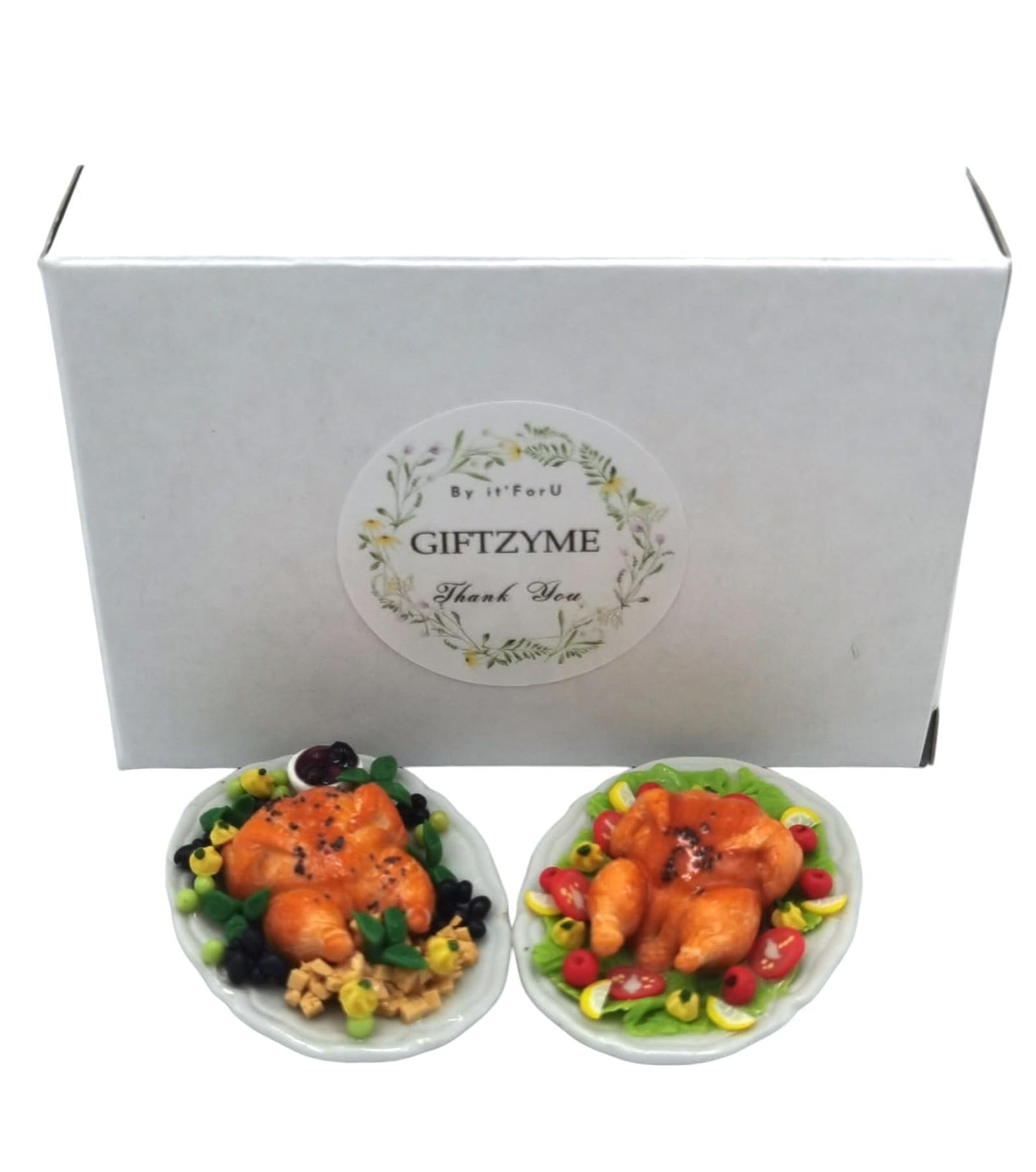 Dollhouse Miniature Roasted Turkey Food Set (2pcs) - Realistic Tiny Food Accessories for Dollhouse Collectibles