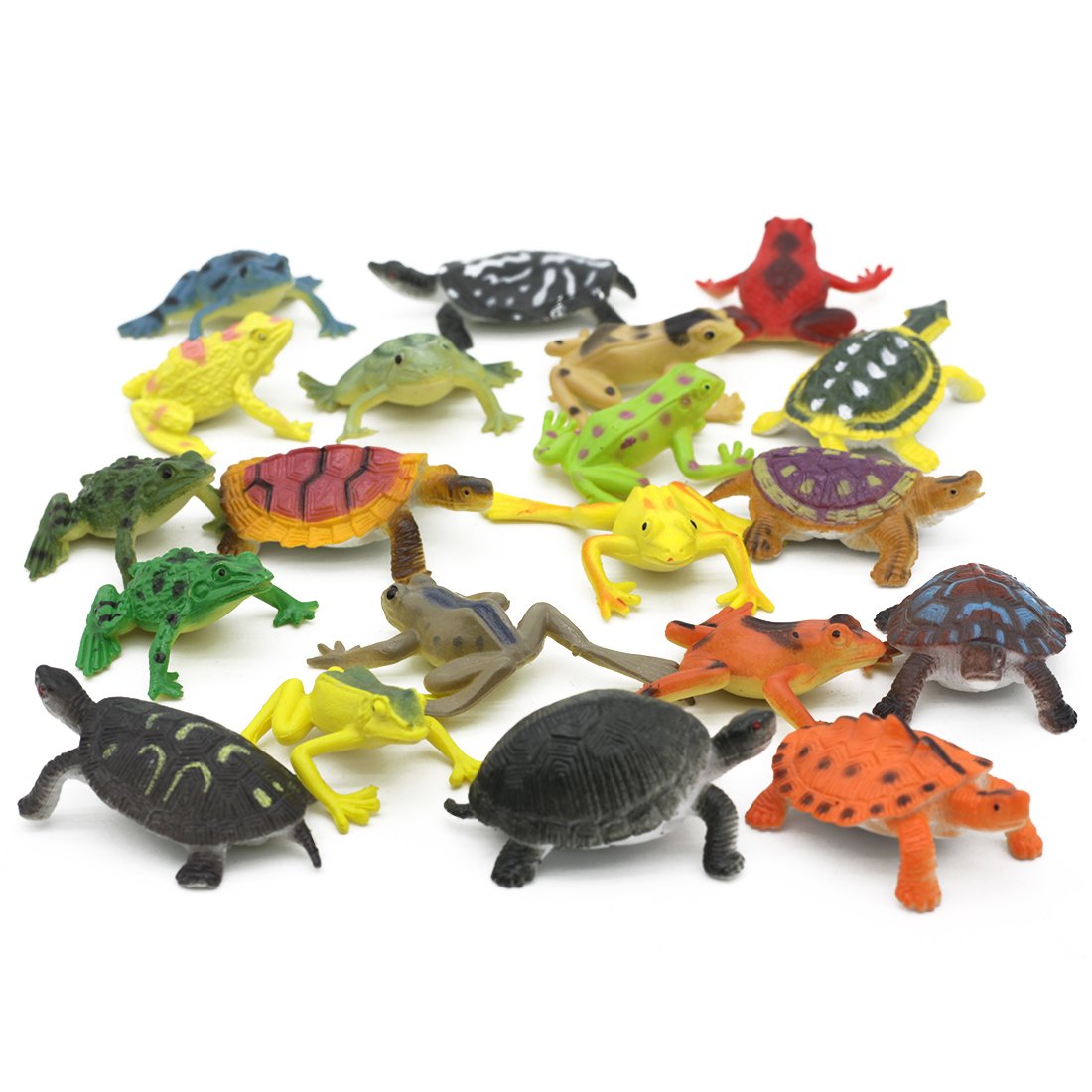 Kvvdi 12 Pcs Small Colorful Plastic Poison Dart Frogs Toy + 8 Pcs Turtles Rainforest Animals
