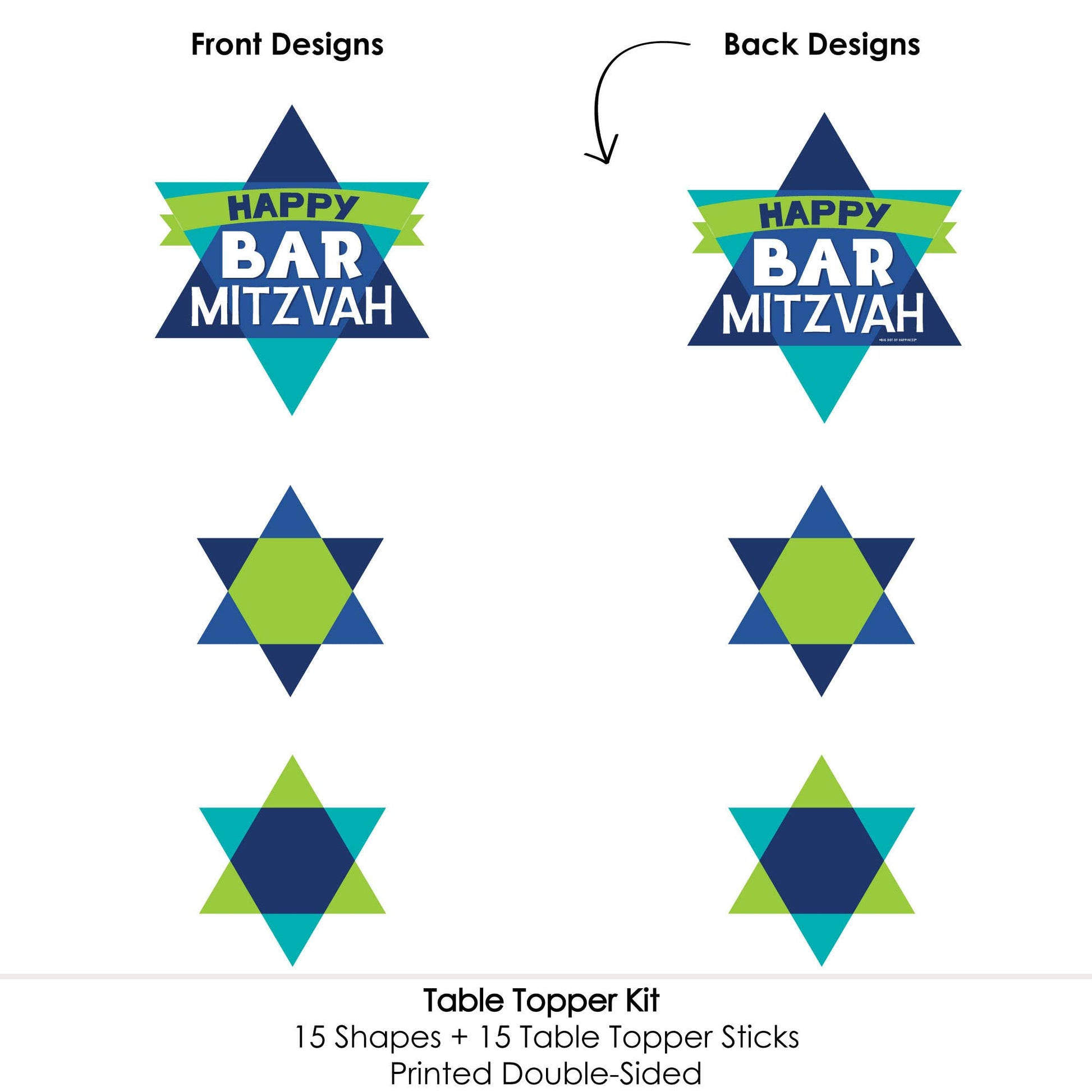 Big Dot of Happiness Blue Bar Mitzvah - Boy Party Centerpiece Sticks - Table Toppers - Set of 15
