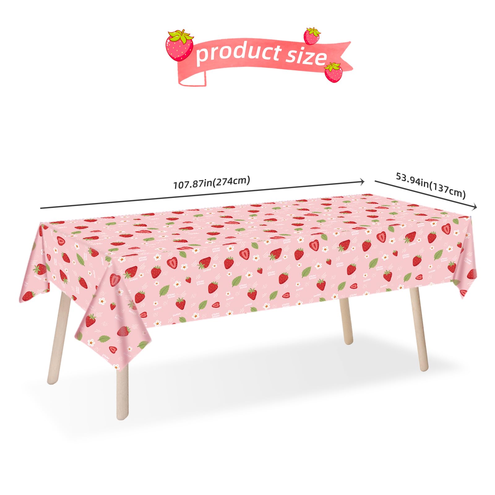 Ayearparty 4 Pack Strawberry Tablecloth Sweet One Birthday Table Cover Berry First Birthday Decorations Plastic Strawberry Theme Party Decor Party