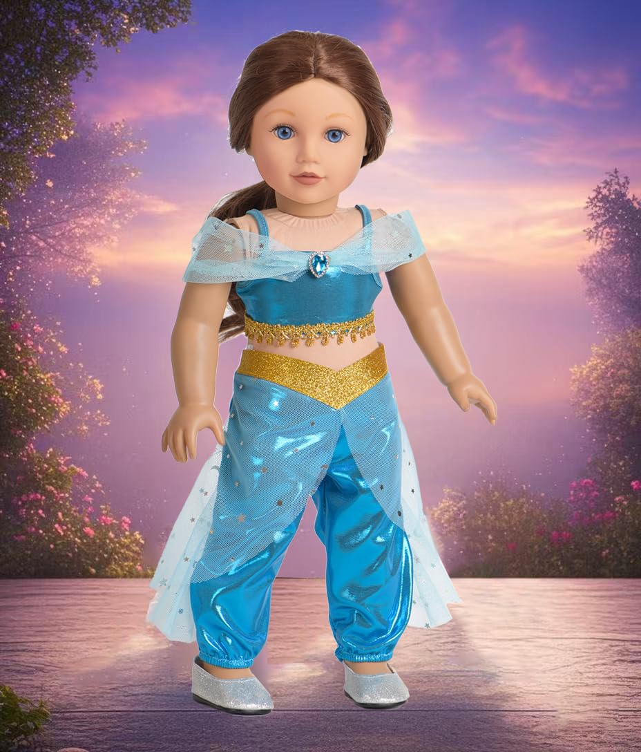 Sweet Dolly 18 Inch Doll Clothes 6 Sets Princess Dresses Accessories Costume Jasmine Aurora Belle Snow White for 18 Inch Dolls
