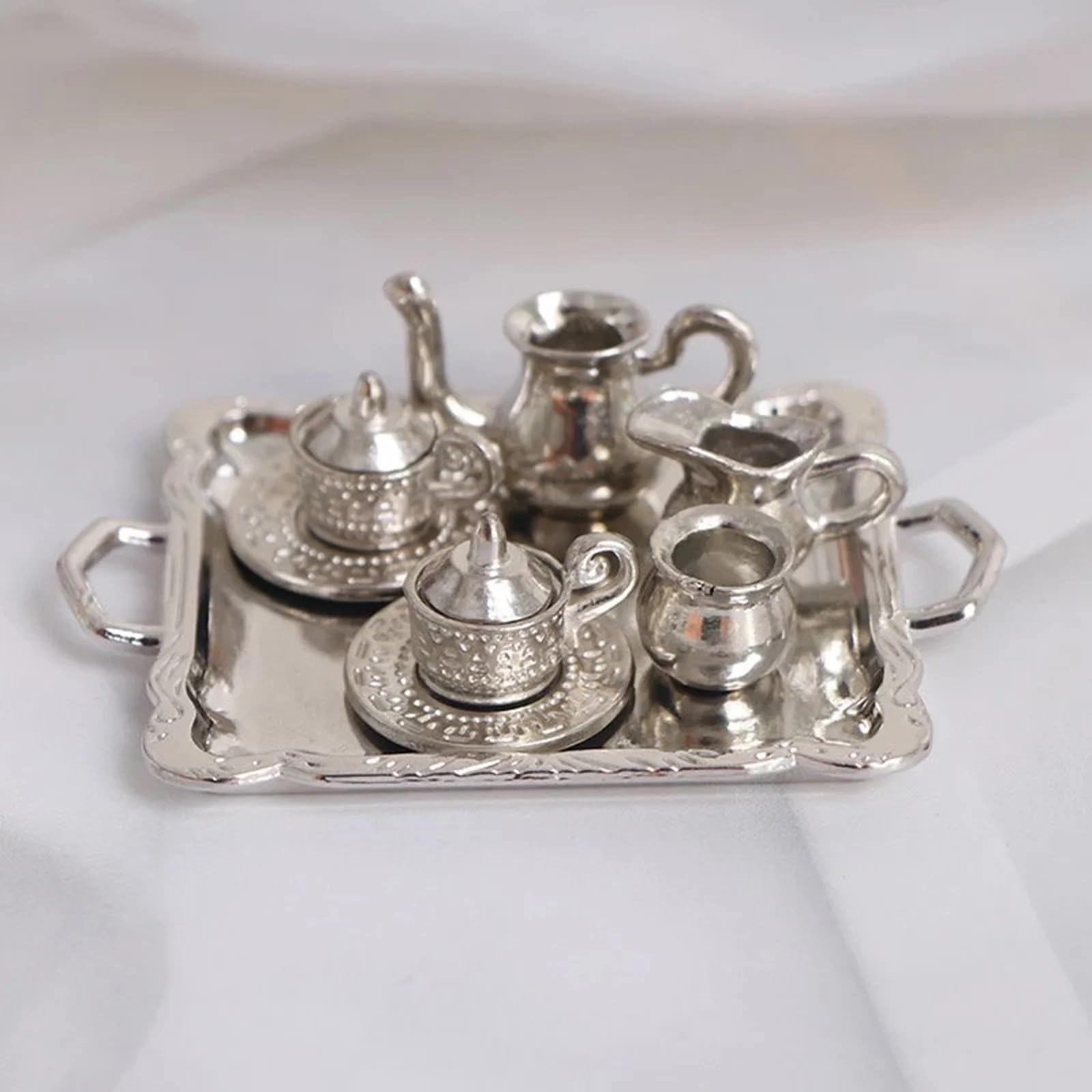 Miniature Tea Set(10pcs), Dollhouse Miniatures Dollhouse Decoration, Miniature Artisan Photography Props