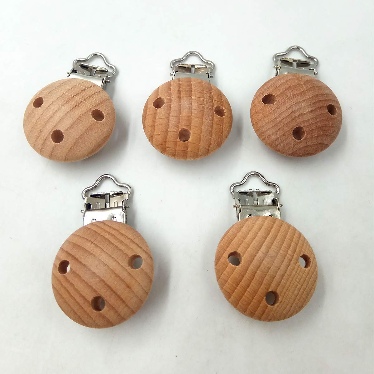 Natural Beech Wood Pacifier Clips Holder Teething Grasping Suspender Clips Charm DIY Pacifier Chain Teether Accessory (15pcs)