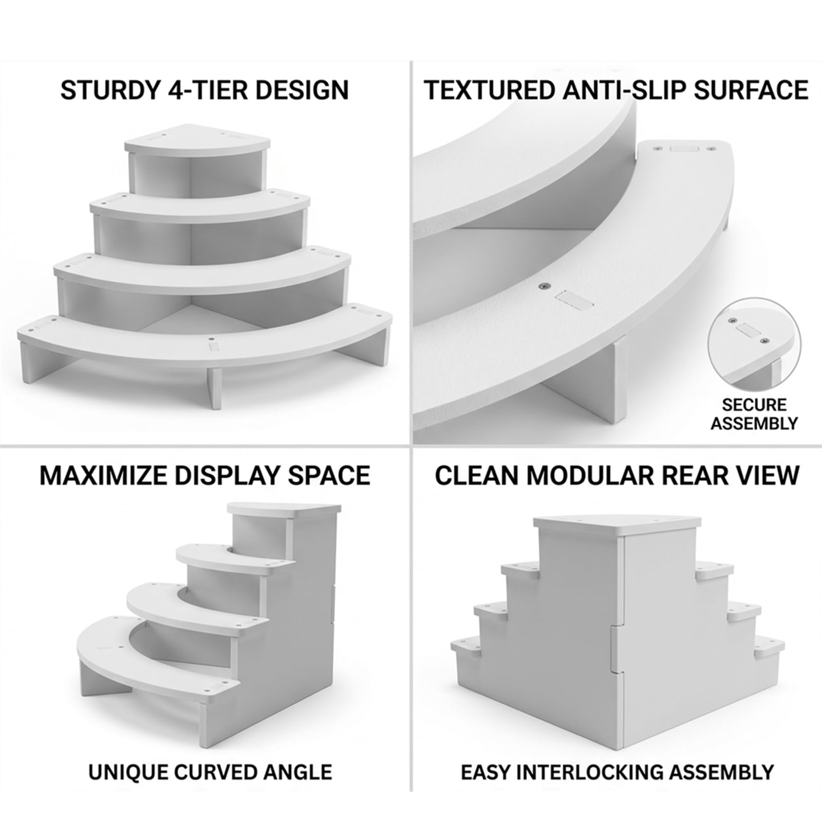 2PCS Tier Corner Shelf Display Riser for Figurines - Curved Wooden Display Shelf for Mini Figures, Collectibles, Space Saving Desktop Display Stand