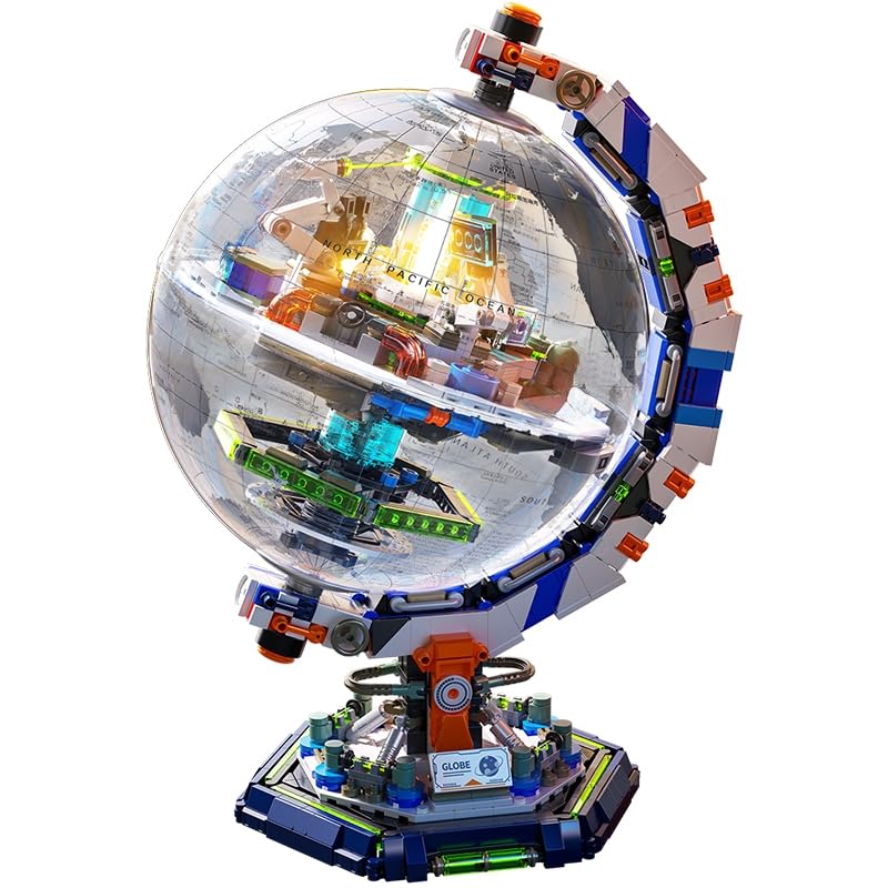 Space Station Globe Building Set for Adults- 1793 Pcs Globe Display Model with Illumination Modes 360° Rotatable LED Educational Stem Toys Graduation