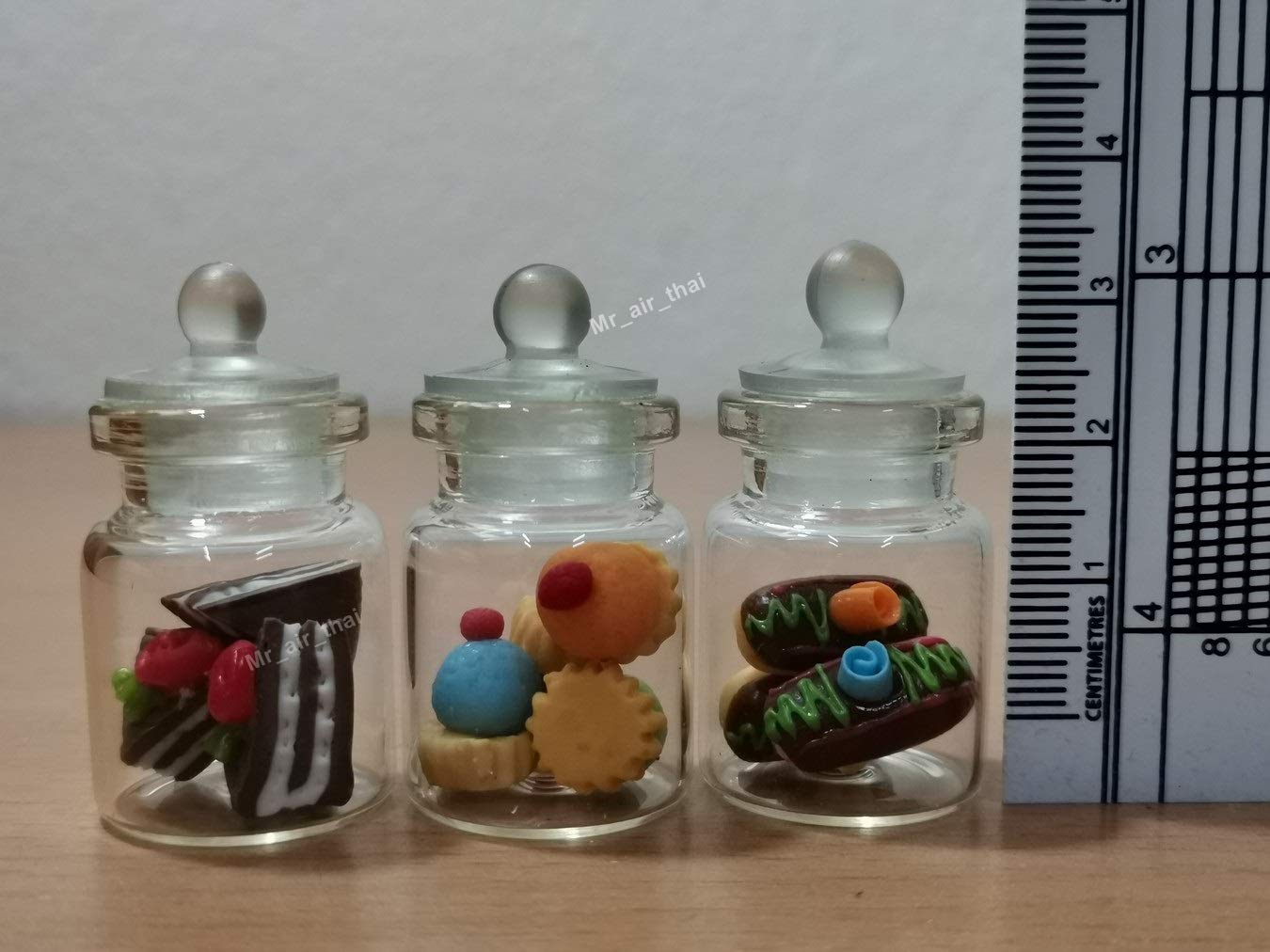 3pc Miniature Food Candy Chocolate Cake Cookie Dollhouse Cake in Clear Glass Mini Bottle Fruit Food #MF088