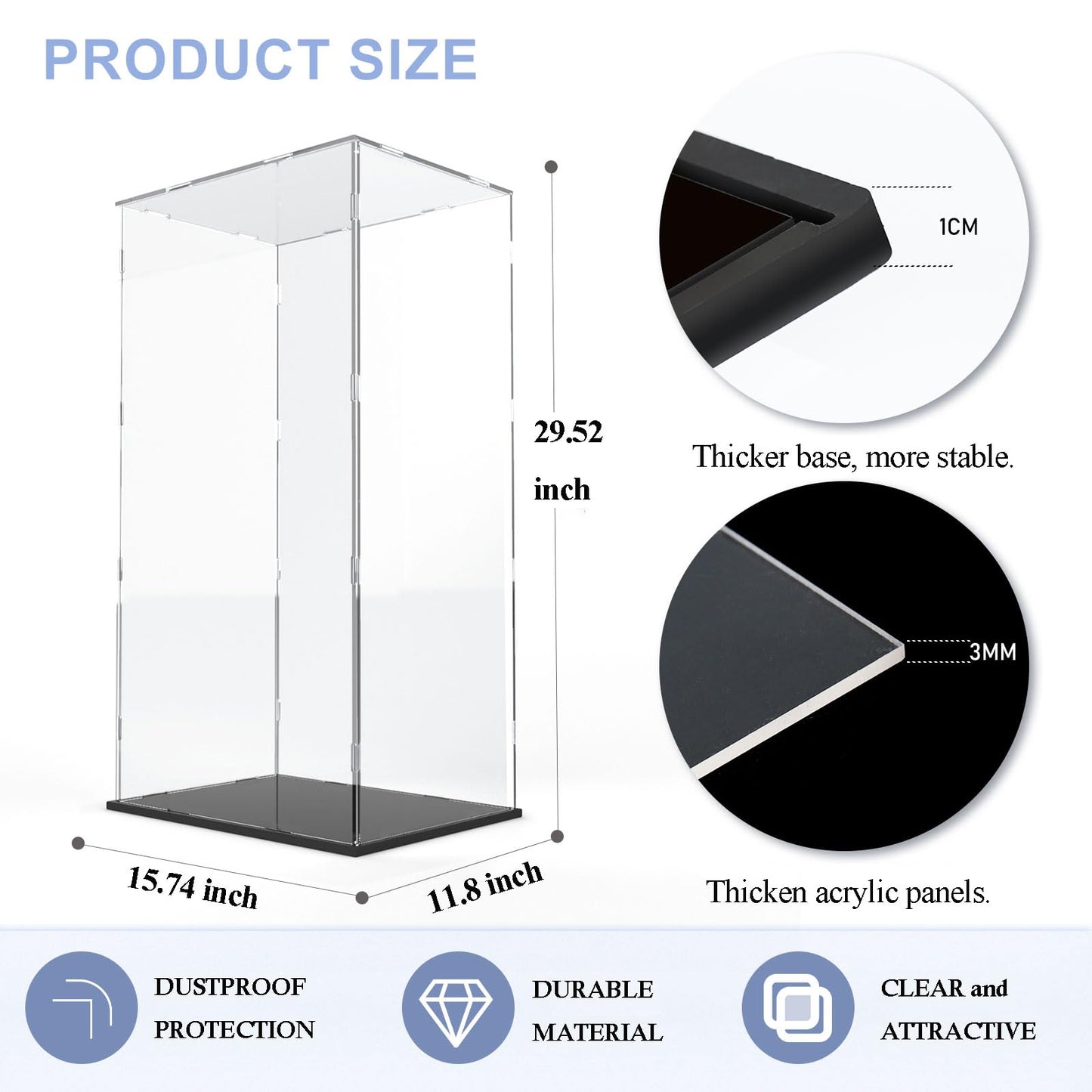 DuvinDD Acrylic Display Case for Large Collectibles, 29 inch Tall Clear Display Box for Lego NASA Artemis 10341 42221, for Bearbrick 1000% Doll