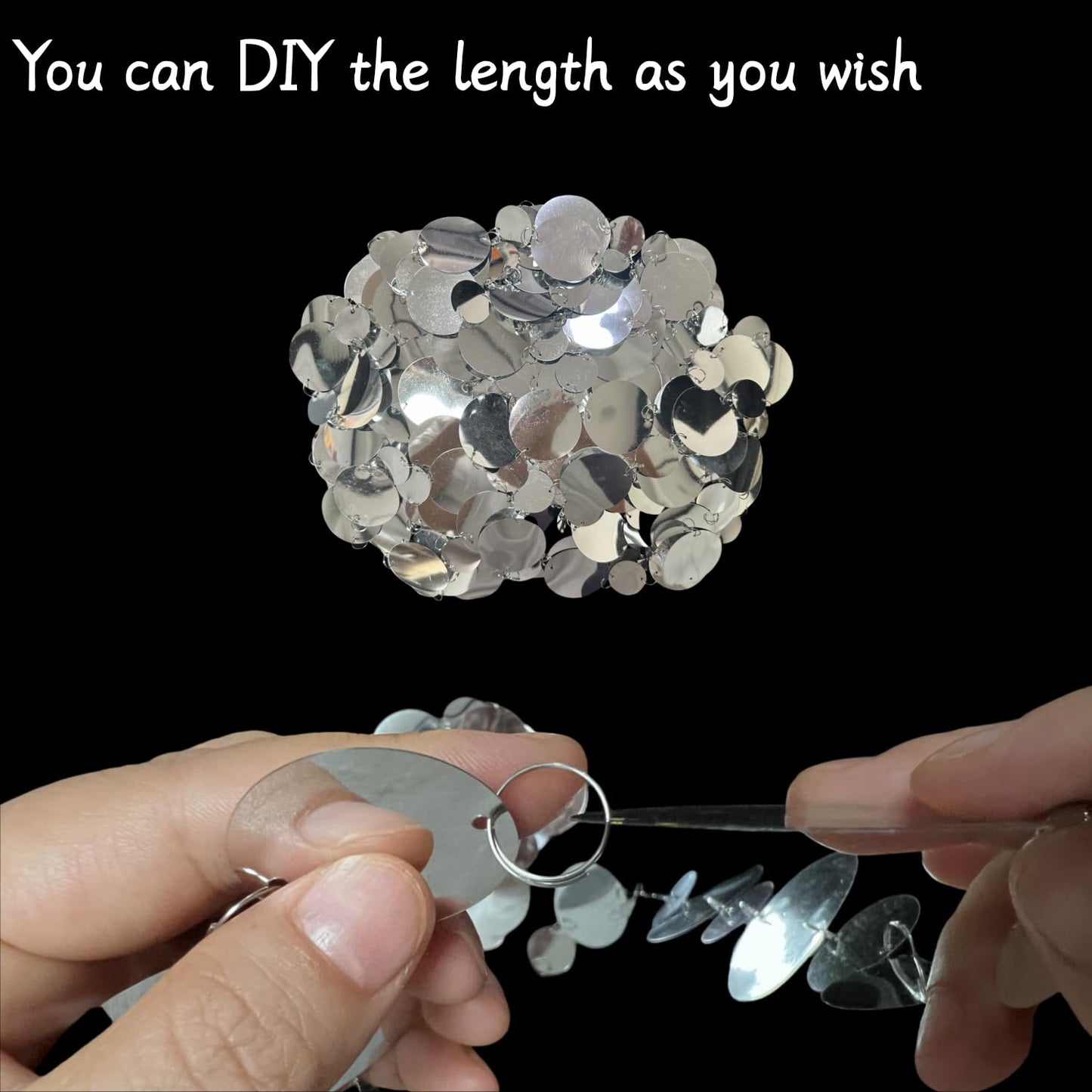 Silver Shimmer Wall Backdrop, 20 Packs Silver Sequin Curtain Circle Dots Garland for Wedding, Birthday, Bachelorette Party, 70s 80s 90s Theme Disco