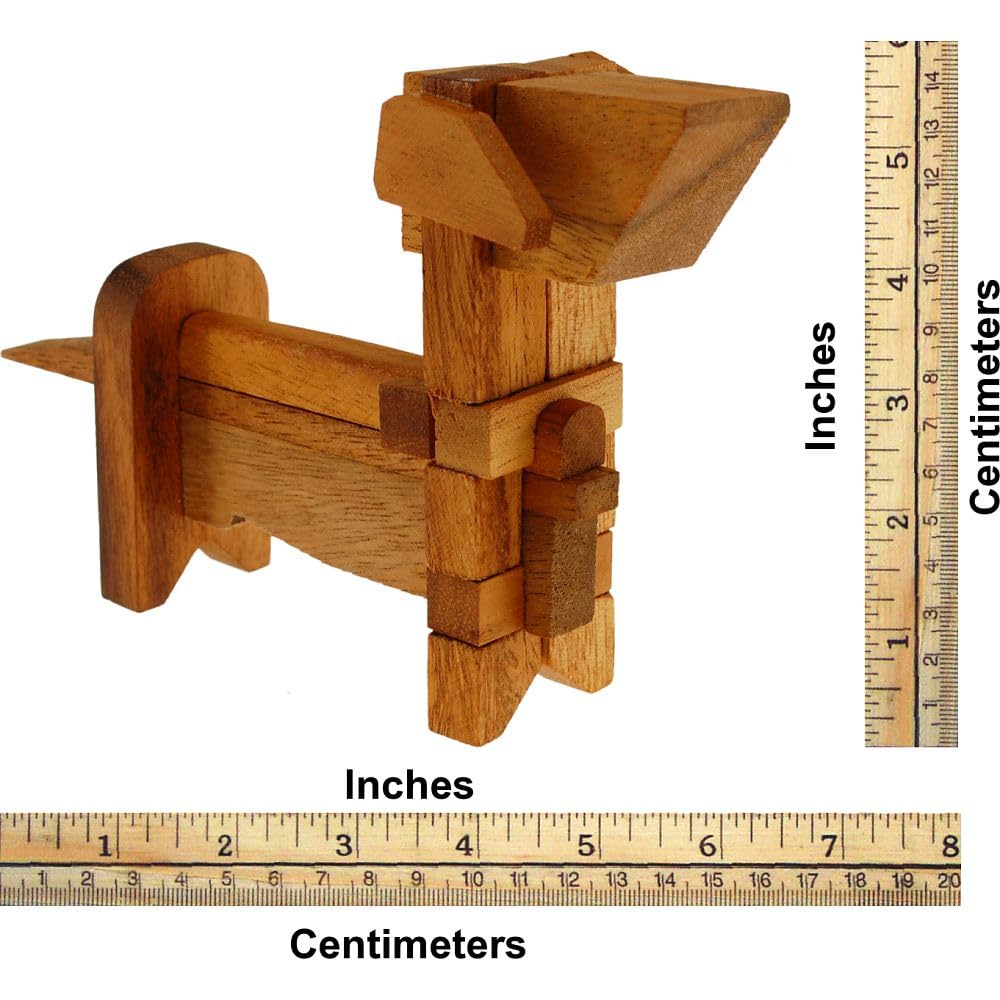 Dog Kumiki IQ 3D Brain Teaser Wooden Puzzle - Disassemble and reassemble This Interlocking 10 Pieces Puzzle