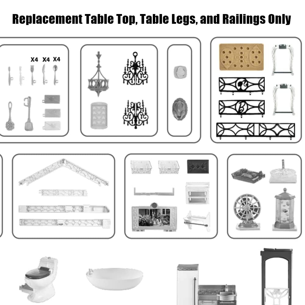 Mattel Replacement Dollhouse Size Brown Table Top, Silver Table Legs and 3 Black Railings for Barbie Dream-House Playset - CJR47