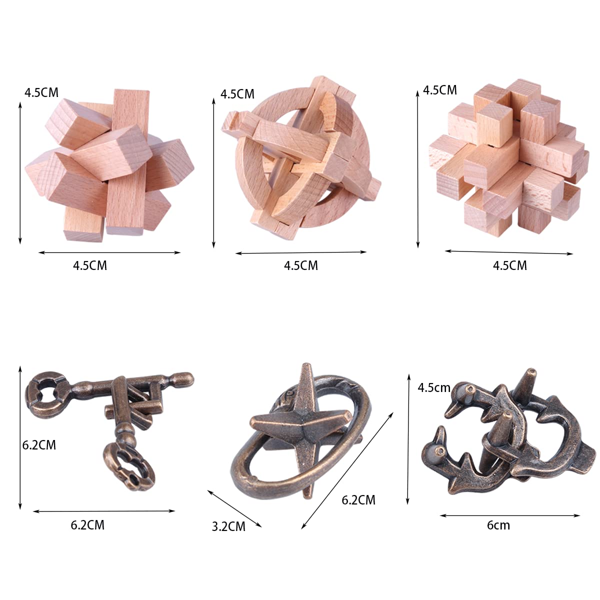 Brain Teaser Puzzle for Adults Puzzles Metal Hole Lock Adult Educational Toy Jigsaw IQ Puzzle?6 Pack? (Gold)