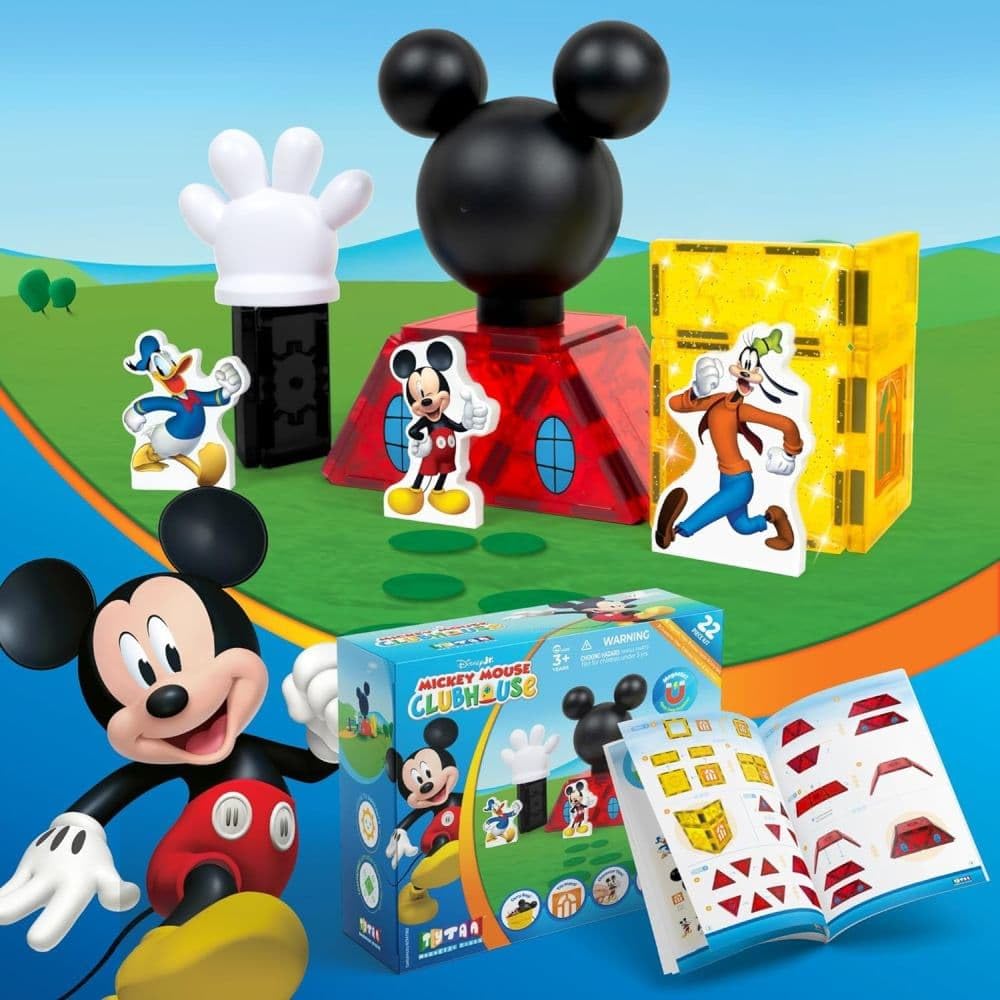 Tytan Official Disney Junior Mickey Mouse Clubhouse Magnetic Tile Set - 22-Piece STEAM Toy with Character Tiles, Mickey Head & Hand - Educational