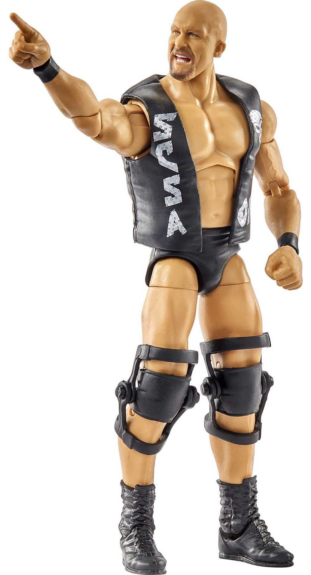 WWE “Stone Cold” Steve Austin Wrestlemania Action Figure with Entrance Gear & Vince McMahon Build-A-Figure Pieces, 6-in Posable Collectible Gift