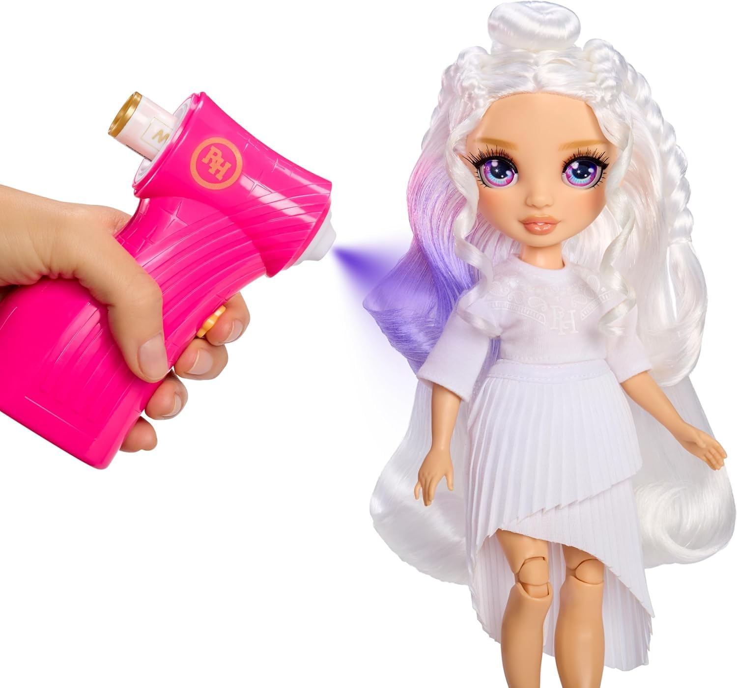 Rainbow High Air Brush & Create DIY Fashion Doll with Airbrush Marker Kit, Washable Rainbow Markers, Long Hair, Purple Eyes, Color, Create, Play