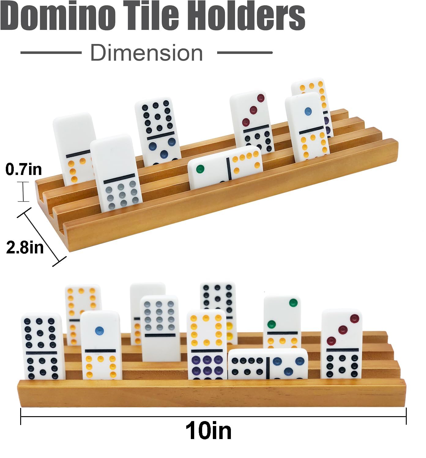 ESSAJOY Wooden Domino Trays/Racks Set of 8 Domino Tiles Holders Mexican Train Wooden Trays/Racks Wood Organizers for Chicken Foot (8 Premium Domino