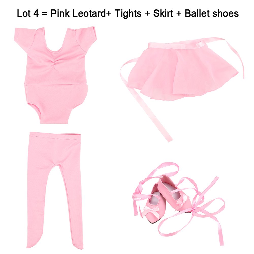 BARWA 18 Inch Doll Clothes Ballet Ballerina Outfits Dance Dress Custume Compatible with 18 Inch Dolls - 4 PCS Leotard with Tutu Skirt, Tights