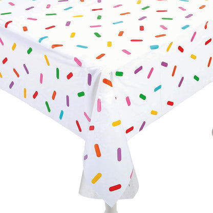 Fun Express Birthday Sprinkle Table Cloth Roll - Plastic Table Cover Disposable 40 x 100 Foot - Party Tablecloth for Rectangle Table | Bulk