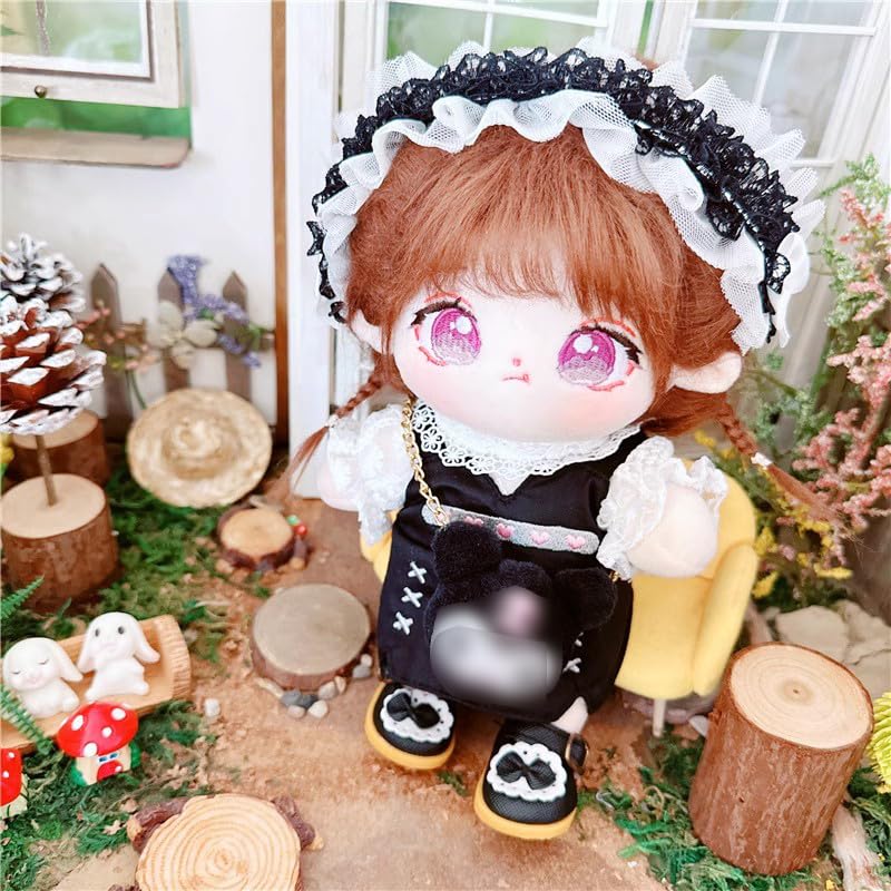 niannyyhouse 20cm Plush Doll Clothes Loose Headwear White Shirt Black Skirt Backpack 8in Soft Stuffed Plush Toy Accessories Dress Up