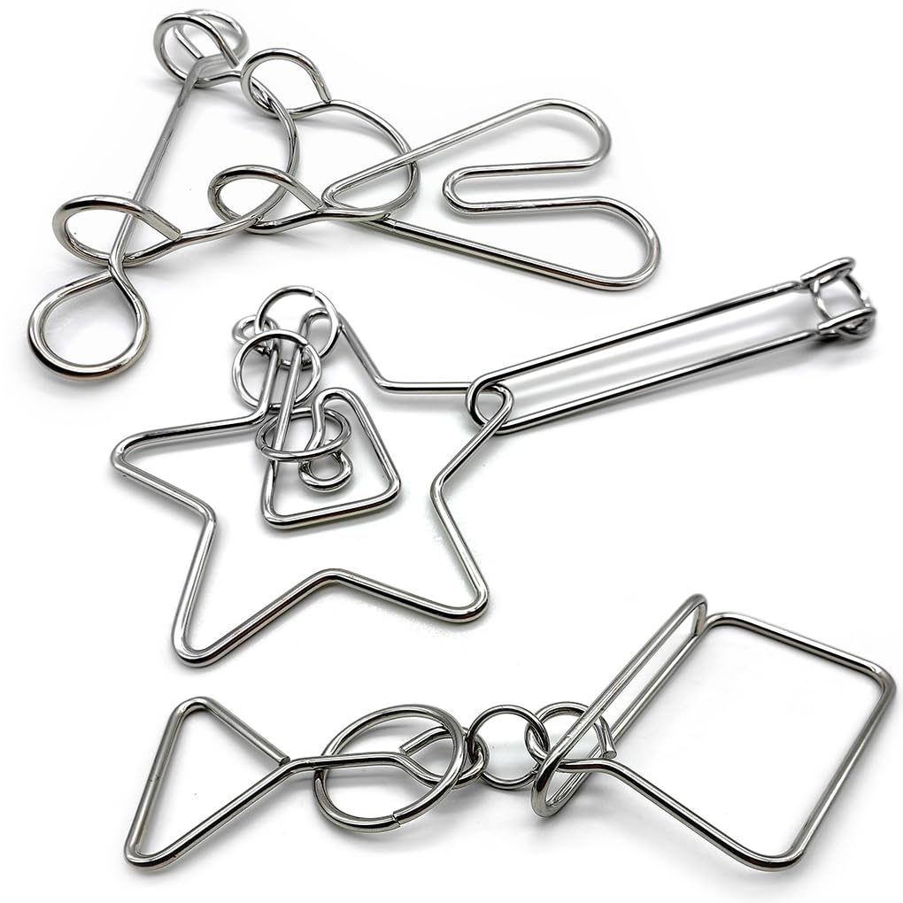 Zooshine 3PCS Large Hard Metal Brain Teaser Puzzles,Metal Wire Puzzle Set Challenging Magic Trick Toy for Party,Office Gift for Adults Kids Teens