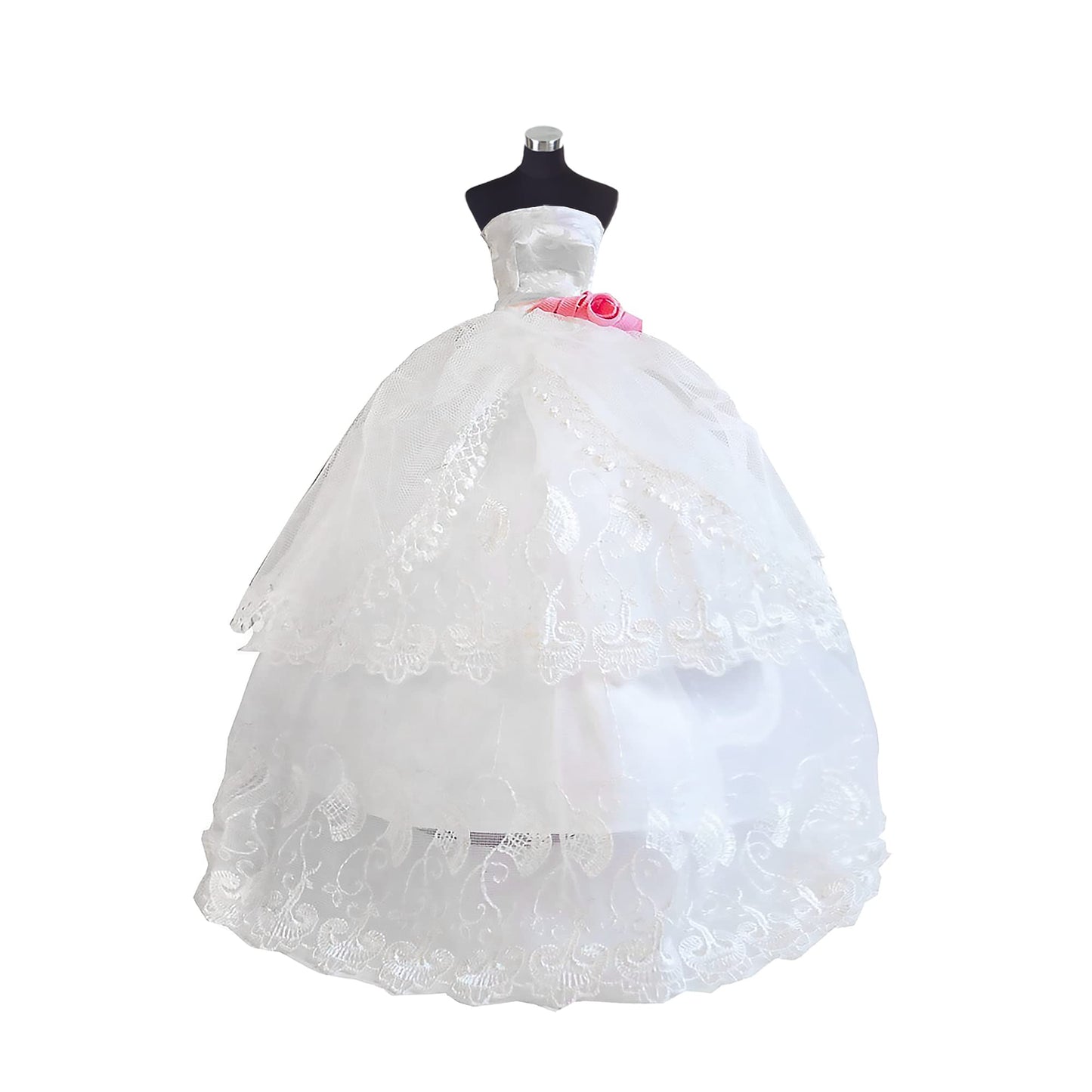Peregrine Romantic Silver White Ball Gown Strapless White Vine Floral Print Dress for 11.5 inches Dolls