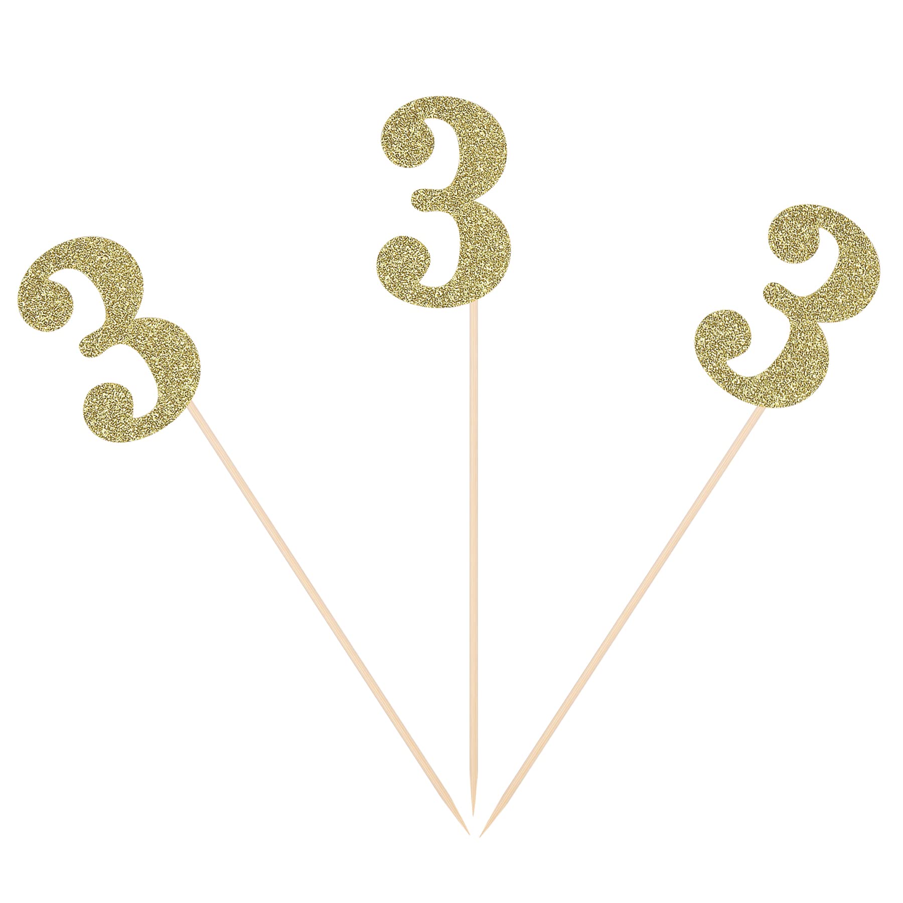 Third Birthday Centerpiece Sticks Gold Glitter Number 3 Party Table Toppers Flower Picks Anniversary Party Supplies - Pack of 10