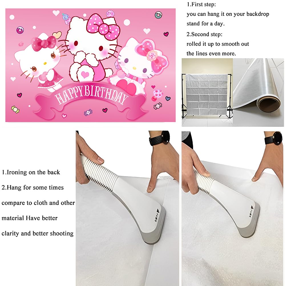 Kitty Birthday Decorations,Girls Princess Happy Birthday Banner Backdrop for Kids Birthday Party Supplies (5x3ft)