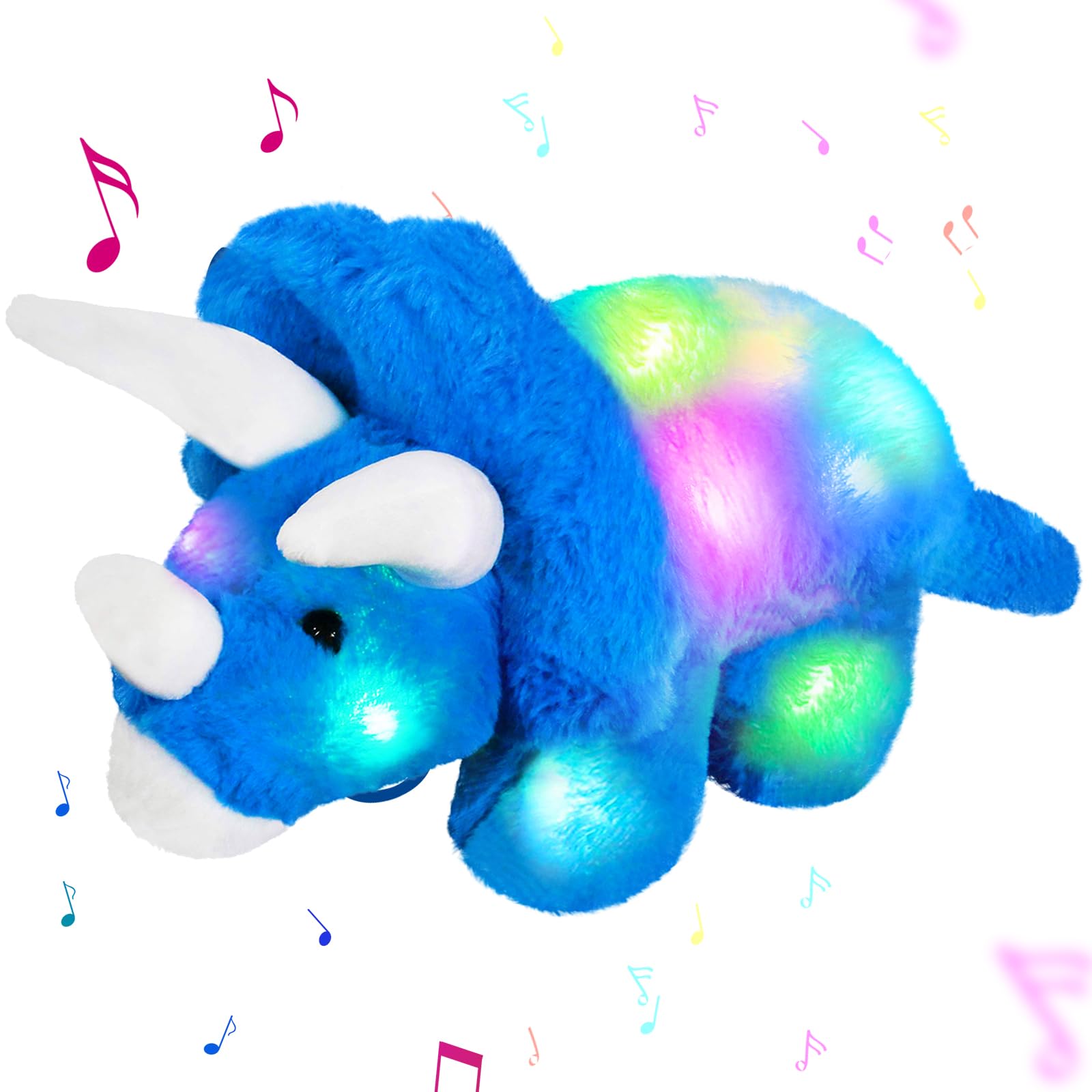 Glow Guards 16''Light up Musical Triceratops Dinosaur Stuffed Animal,Soft Singing LED Dinosaur Plush Toy with Magic Night Lights&Lullaby,Birthday
