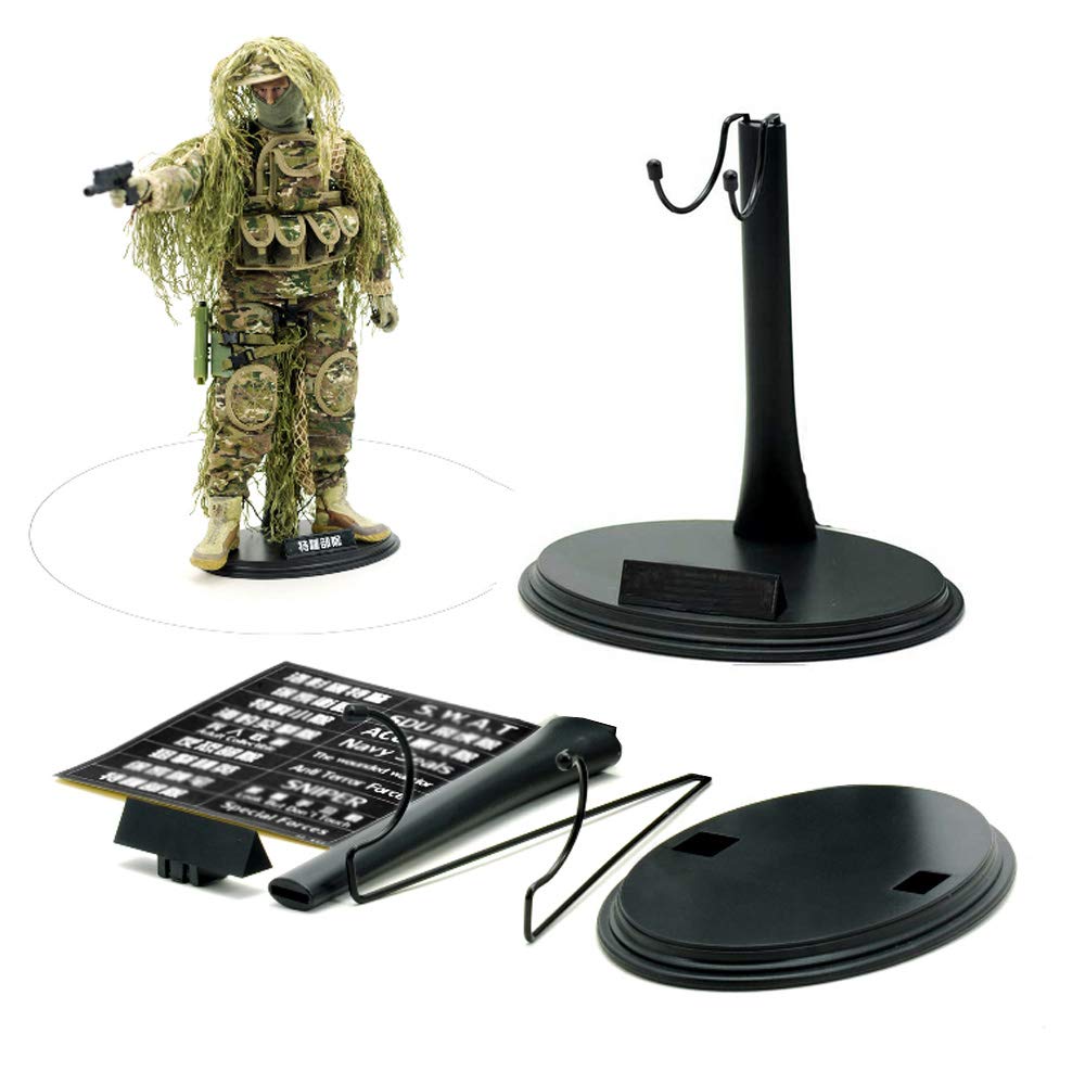 NANSHINE 5 Pcs Adjustable Display Stand for 1/6 Scale Collectible Models, Display Base Holder with Detachable Height Support, Black
