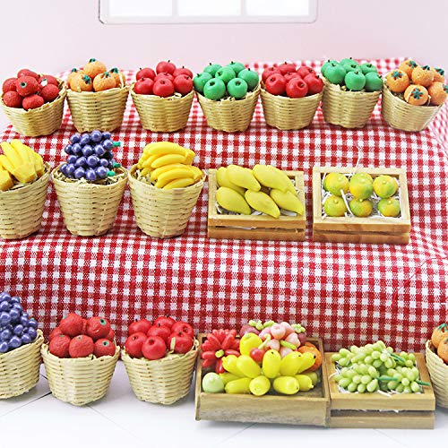 Green Dollhouse Decoration Accessories, 1:12 Dollhouse Miniature Scene Model Fresh Fruit Basket (25 x 30 mm)