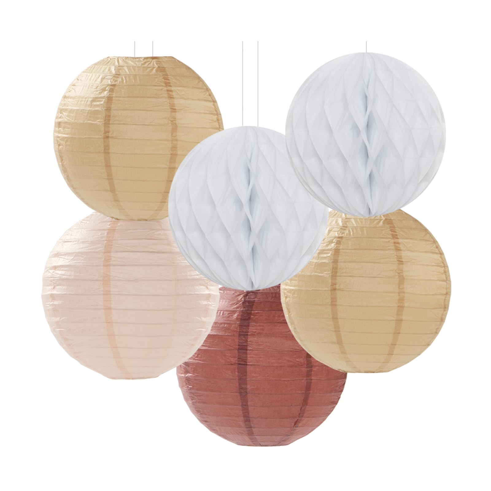Boho Baby-Shower Party-Decorations Streamers-Lanterns - 14pcs White Brown Champagne Neutral Birthday Wedding Bridal Paper Fan,Tissue Pom