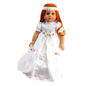 American Fashion World Bride Lace Wedding Dress w/ Roses + Pearls for 18-Inch Dolls | 2 Piece Set - Veil Included