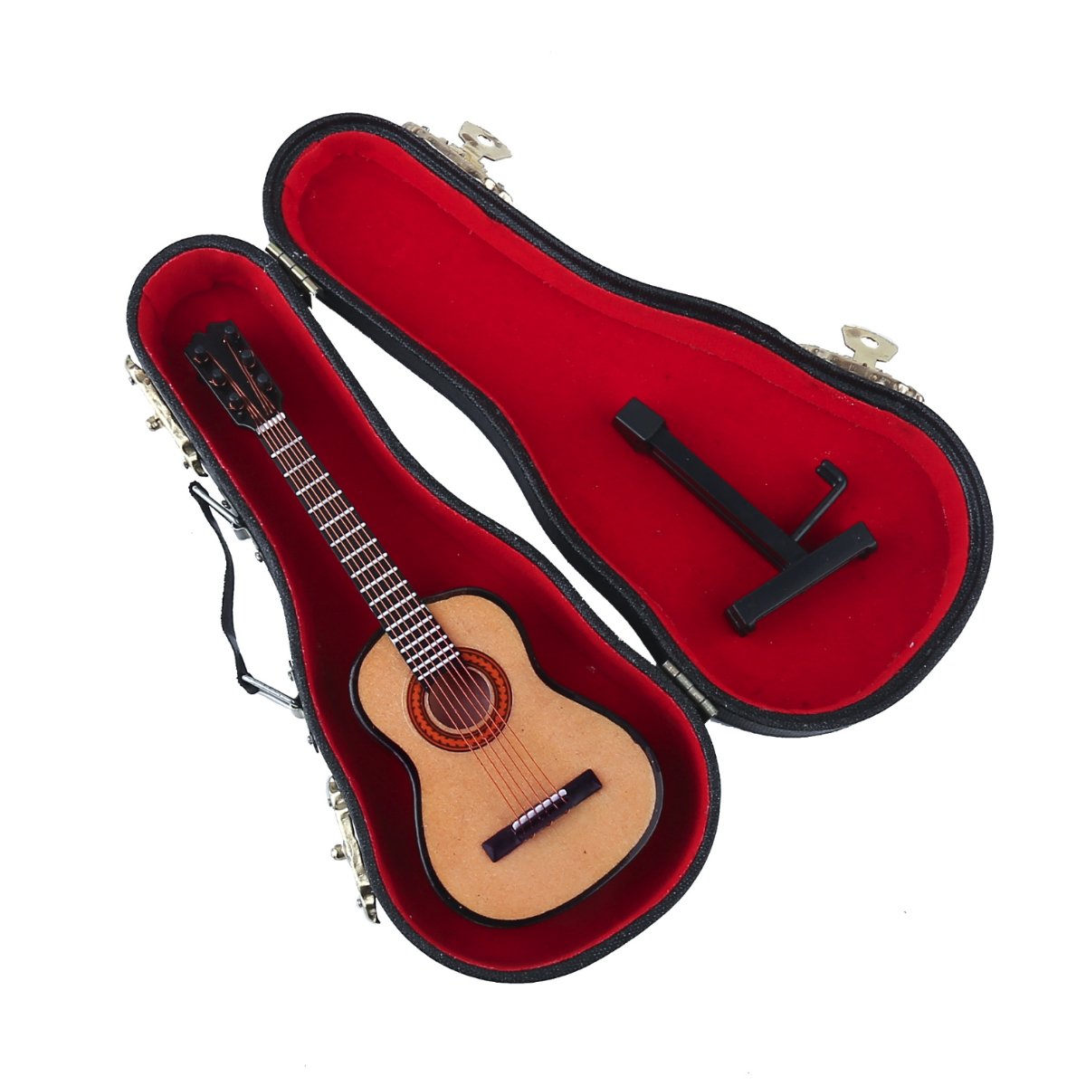 Wood Miniature Guitar Replica with Stand and Case Home Decoration Sculpture