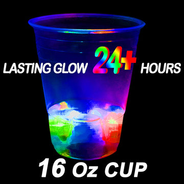 16oz Glowing Party Cups for Indoor Outdoor Party Event Fun, Pack with Flashing color Bright Glow-In-The-Dark Colors for House Parties Birthdays