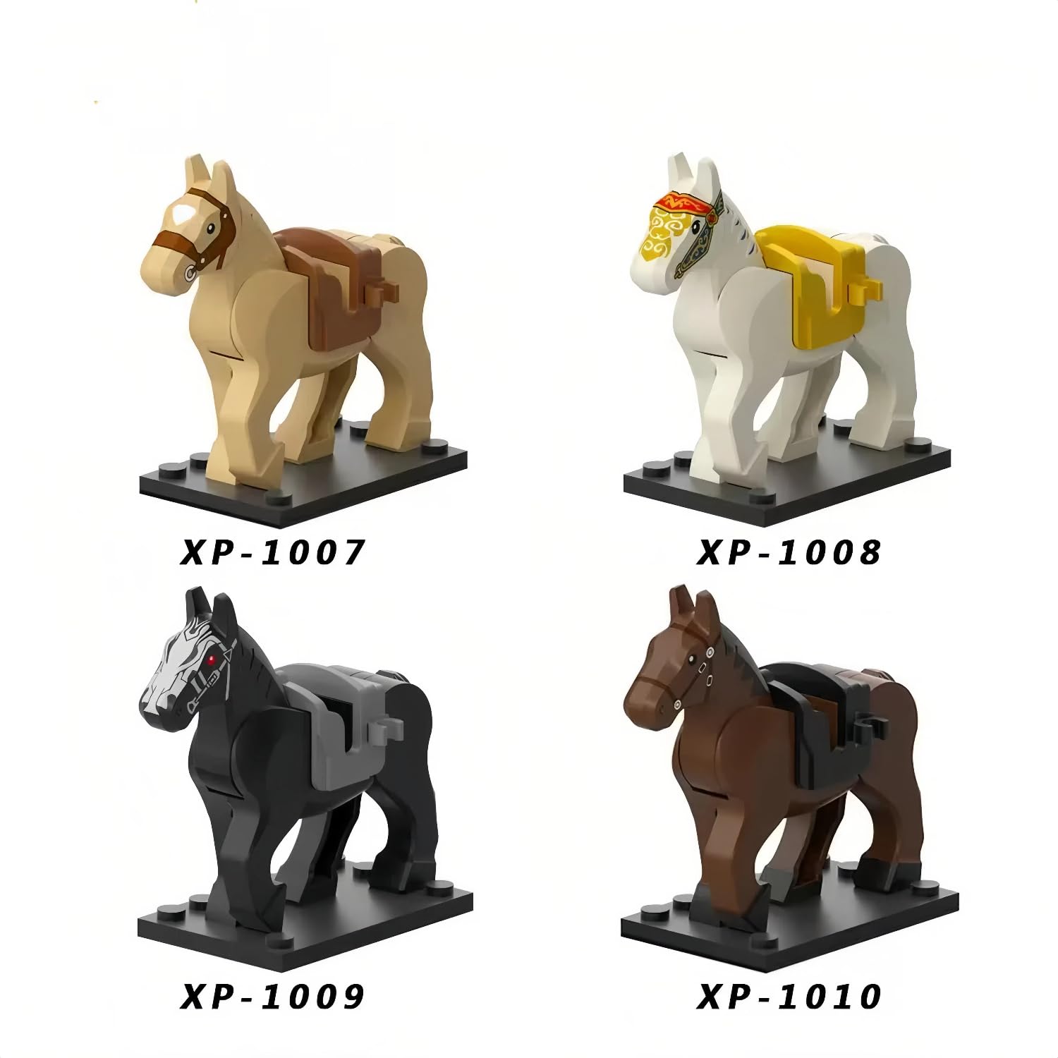 TRavesty Military Medieval War Horse Building Block Set, 10 PCS Custom War Horse Kit for Minifigures, Military Battle Scenes Minifigures Horse Set