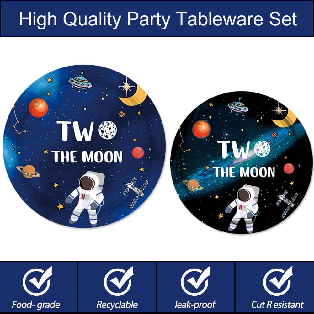 Letromp 40 Pcs Two the Moon Birthday Decorations 2 the Moon Party Paper Plates Napkins for Outer Space/Galaxy Astronaut/Space Man/Robot UFO Theme Baby