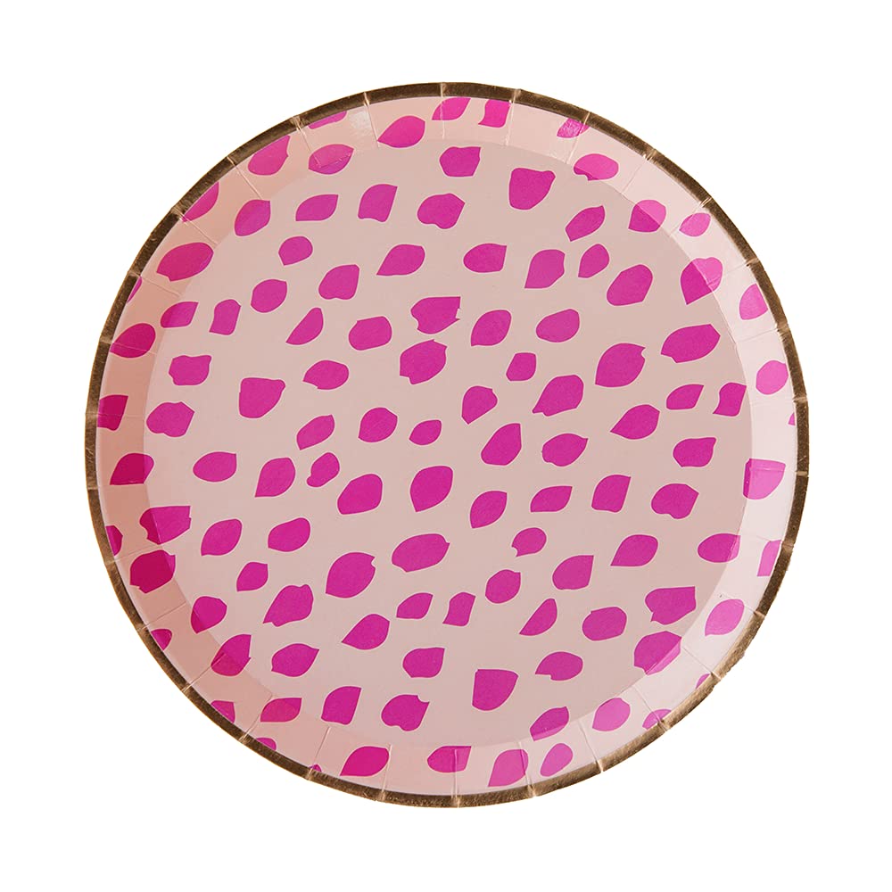 Jollity & Co Sweet 16 Dinner Plates - Leopard Print Design - Bright Pink Paper Plates with Gold Foil - Pack of 8 Party Plates - Birthday Plates