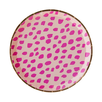 Jollity & Co Sweet 16 Dinner Plates - Leopard Print Design - Bright Pink Paper Plates with Gold Foil - Pack of 8 Party Plates - Birthday Plates